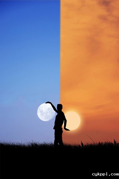 和月亮约会创意摄影作品