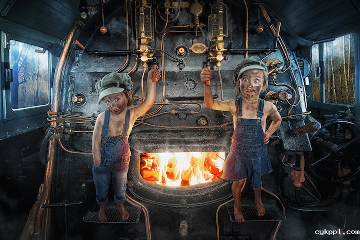 逗比父亲为孩子拍摄的梦幻场景