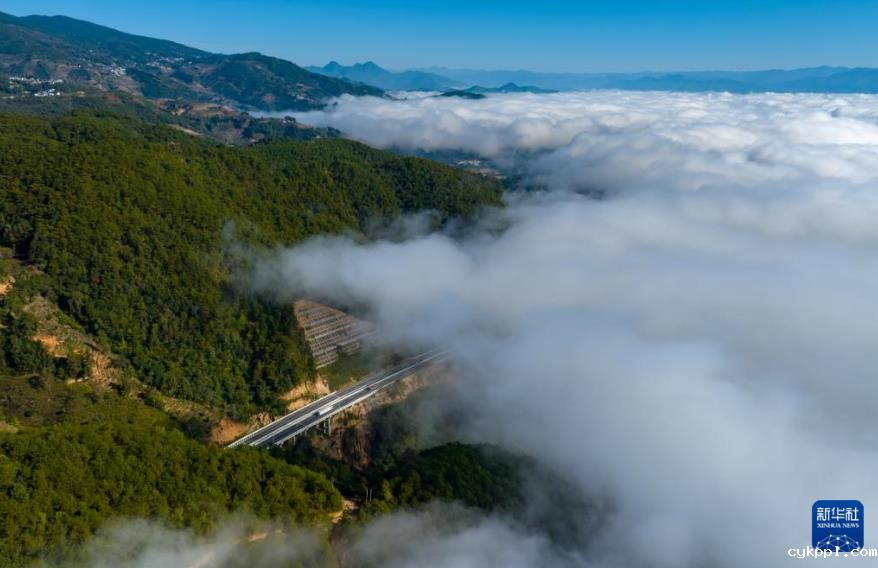 无人机航拍视角：云南临沧苍茫云海间